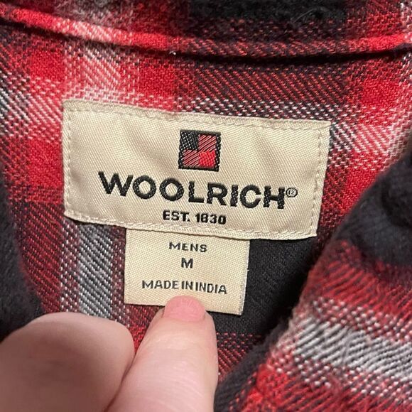 WOOLRICH-Men's Red & Black Plaid Flannel Cotton Button-Front Shirt, Size Medium - Picture 3 of 11